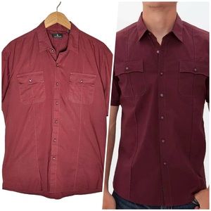 7Diamonds | Men | Black Cherry American Band Slim Fit Button Front Shirt | Large